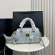 Blue Casual Daily Letters Patchwork Zipper Contrast Bags