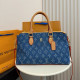 The cowboy blue Casual Street Letters Distressed Patchwork Zipper Bags