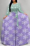 Red Blue Casual Print Patchwork Strap Design O Neck Long Dresses