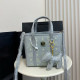 Blue Casual Street Letters Patchwork Contrast Bags
