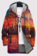 Orange Yellow Casual Print Pocket Patchwork Zipper Fluffy Hooded Outerwear
