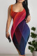 Red Blue Casual Print Patchwork U Neck Wrapped Skirt Dresses