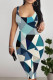 White Green Casual Print Patchwork U Neck Wrapped Skirt Dresses