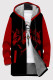 Black Red Casual Print Pocket Patchwork Zipper Fluffy Hooded Outerwear