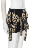 Black Casual Leopard Print Bow Patchwork Regular Patchwork Bottoms