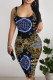 Blue Brown Sexy Geometric Print Animal Print Contrast U Neck Printed Dresses
