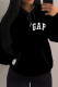 Black Casual Daily Letter Print Draw String Pocket Hooded Tops