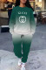 Green Casual Street Ombre Print Letters Pocket Lace Up Contrast O Neck Long Sleeve Two Pieces