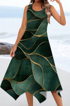 Ink Green Casual Print Patchwork U Neck Irregular Dresses