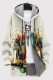 Milky Casual Print Pocket Patchwork Zipper Fluffy Hooded Outerwear