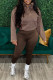 Khaki Casual Solid Color Buttons Patchwork Mandarin Collar Long Sleeve Two Pieces