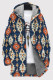 Blue Orange Casual Print Patchwork Zipper Fluffy Hooded Outerwear