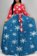 Red Blue Casual Print Patchwork Strap Design O Neck Long Dresses