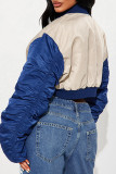 Apricot Casual Letters Buckle Patchwork Ruched O Neck Outerwear