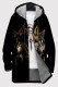 Black Brown Casual Print Pocket Patchwork Zipper Fluffy Hooded Outerwear