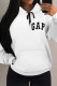 White Casual Daily Letter Print Draw String Pocket Hooded Tops