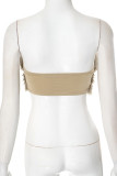 Khaki Sexy Patchwork Fluffy Strapless Tops
