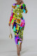 Yellow Casual Street Figure Print Plaid Gradient Contrast O Neck Printed Dresses