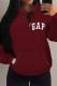 Burgundy Casual Daily Letter Print Draw String Pocket Hooded Tops