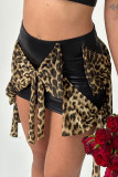 Black Casual Leopard Print Bow Patchwork Regular Patchwork Bottoms