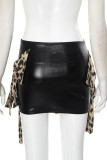 Black Casual Leopard Print Bow Patchwork Regular Patchwork Bottoms