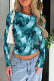 Multicolor Casual Print Patchwork O Neck Tops