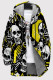 Yellow Black Casual Print Patchwork Zipper Fluffy Hooded Outerwear