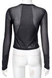 Black Casual Print Patchwork O Neck Tops