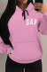 Pink Casual Daily Letter Print Draw String Pocket Hooded Tops