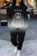 Black Casual Street Ombre Print Letters Pocket Lace Up Contrast O Neck Long Sleeve Two Pieces