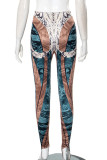 Brown Casual Print Patchwork Skinny Pencil Full Print Bottoms