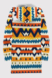 Multicolor Casual Print Patchwork Zipper Fluffy Hooded Outerwear