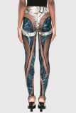 Brown Casual Print Patchwork Skinny Pencil Full Print Bottoms