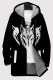 Black And White Casual Print Pocket Patchwork Zipper Fluffy Hooded Outerwear