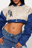 Apricot Casual Letters Buckle Patchwork Ruched O Neck Outerwear