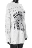 White Casual Solid Color Hollow Out Patchwork O Neck Tops