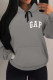 Grey Casual Daily Letter Print Draw String Pocket Hooded Tops