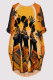 Orange Casual Daily Graffiti Print Pocket Contrast O Neck Printed Dresses