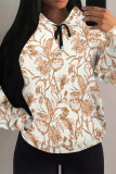 White Casual Street Floral Print Butterfly Draw String Pocket Contrast Hooded Tops