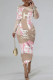 Pink Casual Daily Letter Print Contrast O Neck Printed Dresses