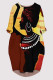 Brick Red Casual Daily Graffiti Print Pocket Contrast O Neck Printed Dresses