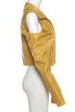 Yellow Casual Solid Color Buttons Patchwork Turndown Collar Outerwear