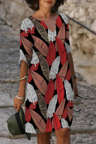 Multicolor Casual Floral Print Contrast V Neck Printed Dresses