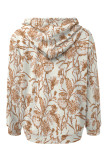 White Casual Street Floral Print Butterfly Draw String Pocket Contrast Hooded Tops