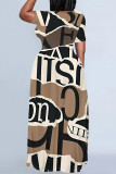 Multicolor Casual Street Floral Print Camouflage Print Letters Pocket Contrast O Neck Printed Plus Size Dresses
