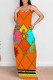 Orange Sexy Animal Print Letters Chain print Contrast V Neck Printed Dresses