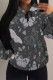 Dark Gray Casual Street Floral Print Butterfly Draw String Pocket Contrast Hooded Tops