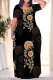 Black Casual Street Floral Print Camouflage Print Letters Pocket Contrast O Neck Printed Plus Size Dresses