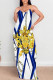 White Blue Sexy Animal Print Letters Chain print Contrast V Neck Printed Dresses