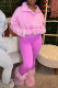 Pink Casual Solid Color Pocket Buttons Patchwork Zipper Turndown Collar Long Sleeve Two Pieces